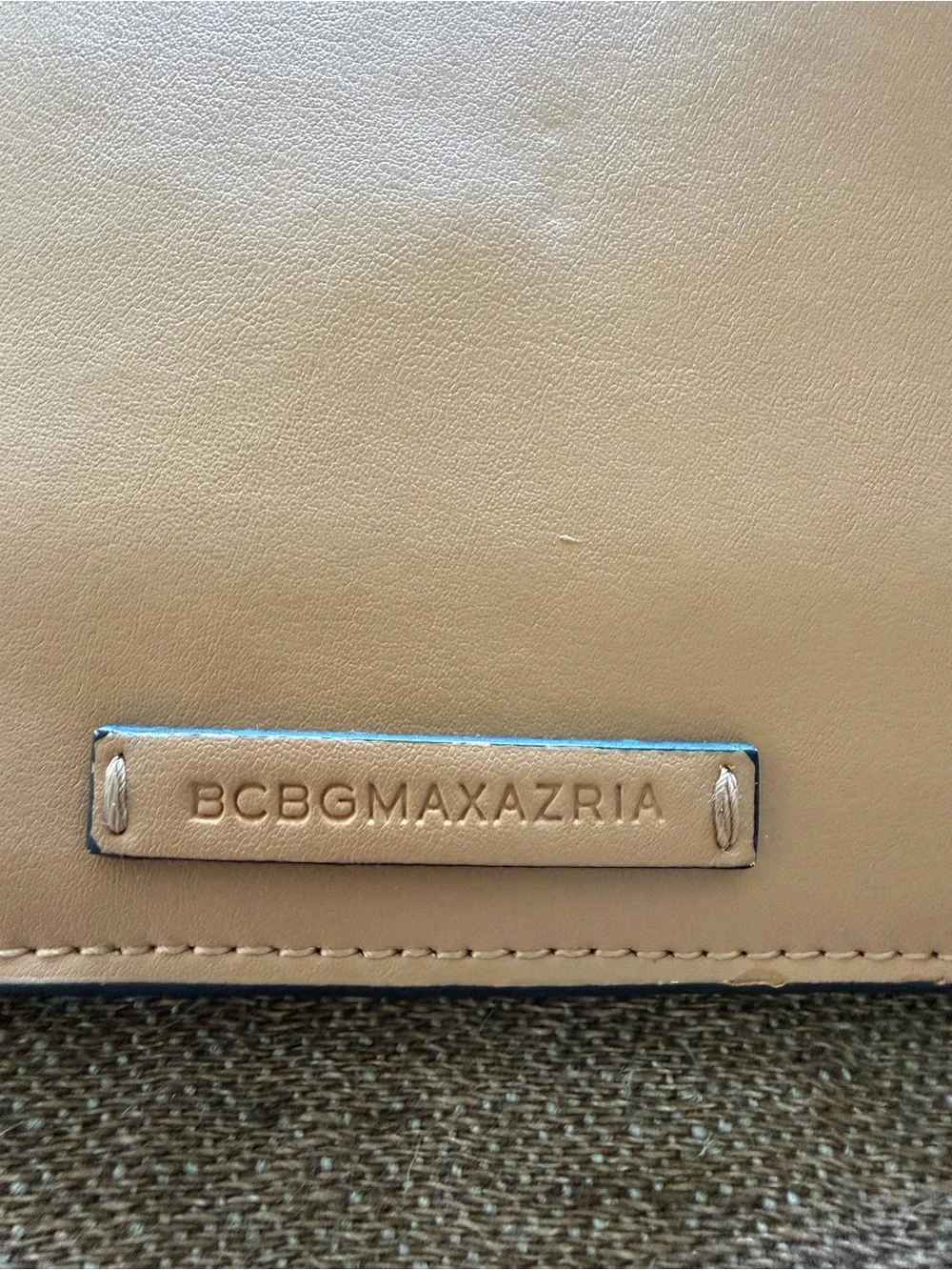 BCBGMaxAzria Nude Tan Envelope Clutch with Metal Accents